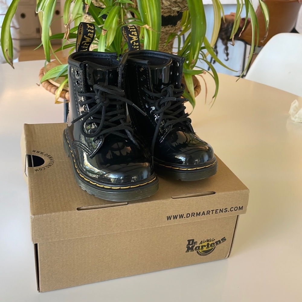 Shiny black patent leather doc martens